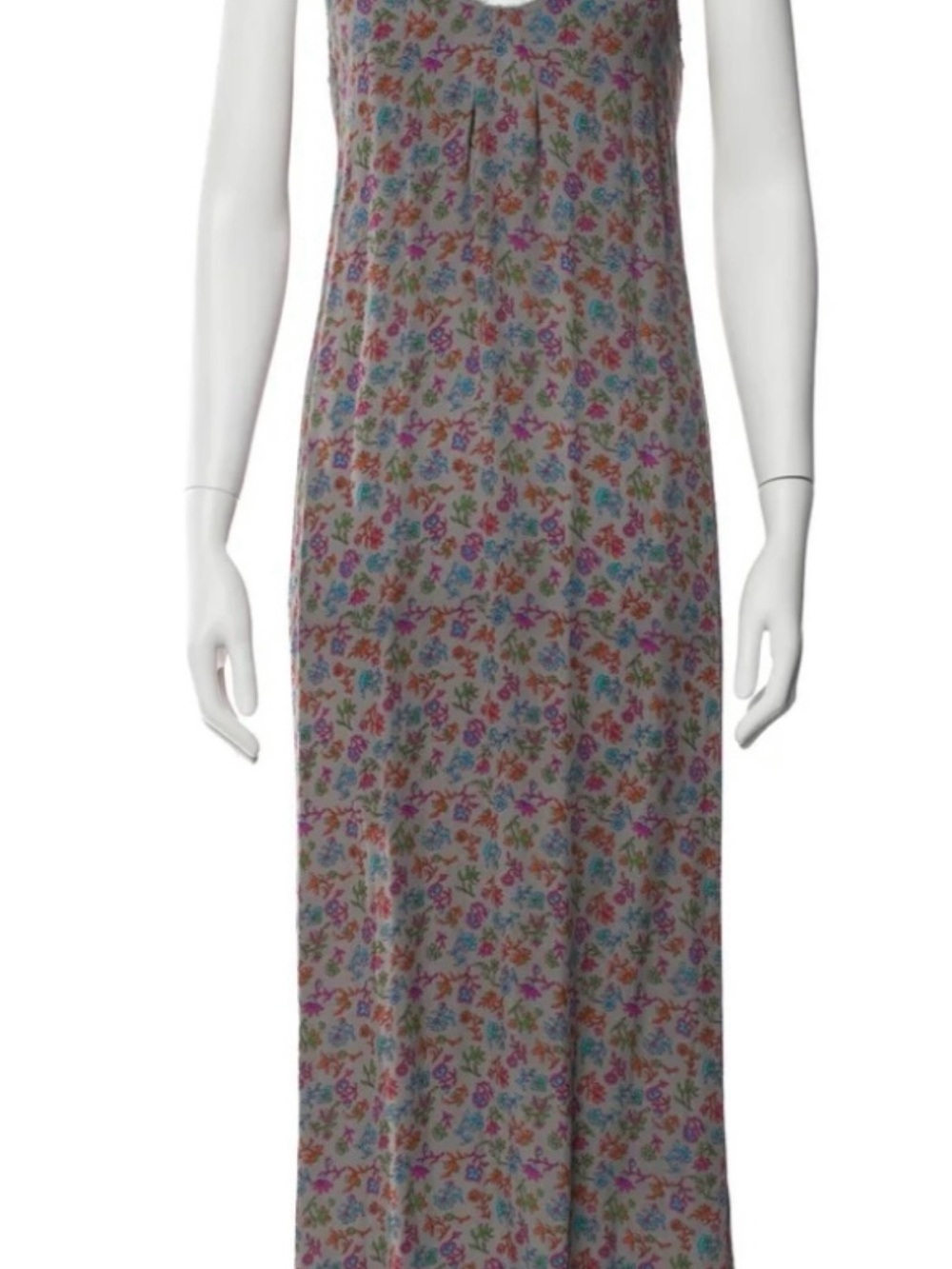 Vince Floral Silk Top in Light Neutral with Pink, Blue & Orange Motif